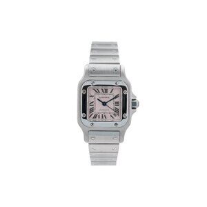 Cartier Santos 2423  Pink Roman Numeral Dial Fixed Bezel Cartier Stainless